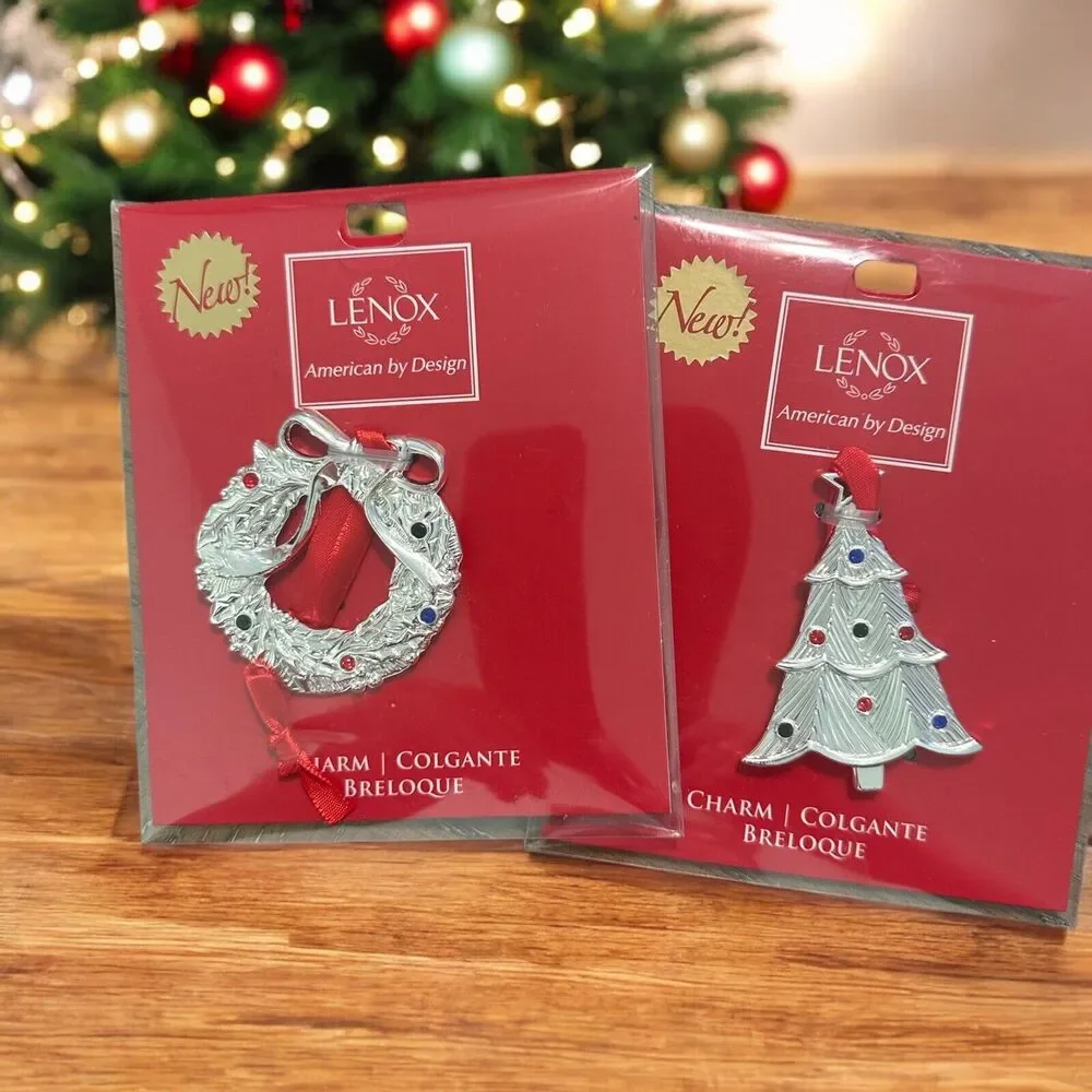 NEW 2 Lenox Charms Christmas Ornaments Jeweled Wreath & Christmas Tree